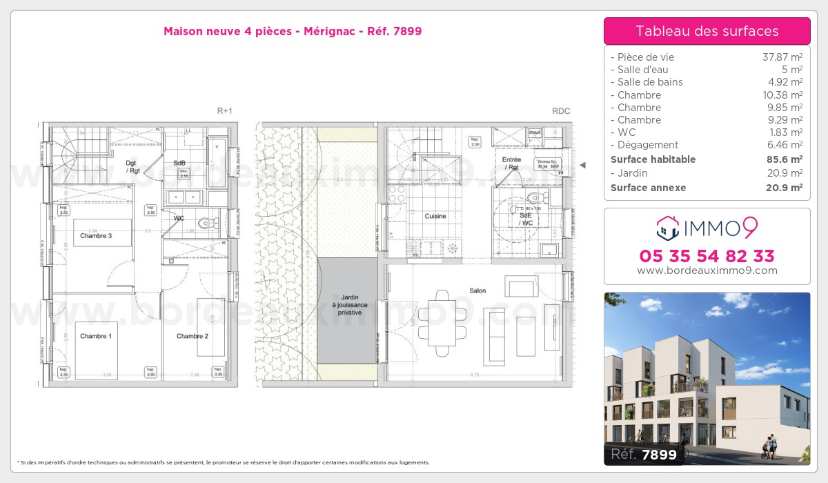 Plan et surfaces, Programme neuf Mérignac Référence n° 7899
