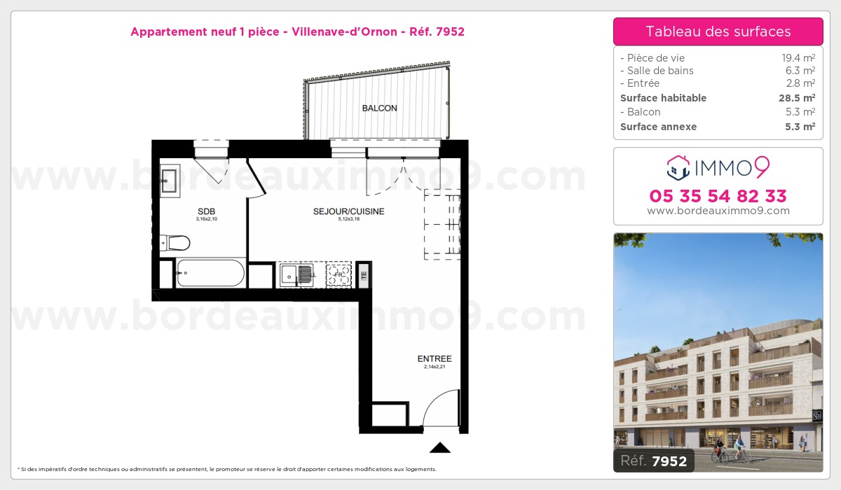 Plan et surfaces, Programme neuf Villenave-d'Ornon Référence n° 7952