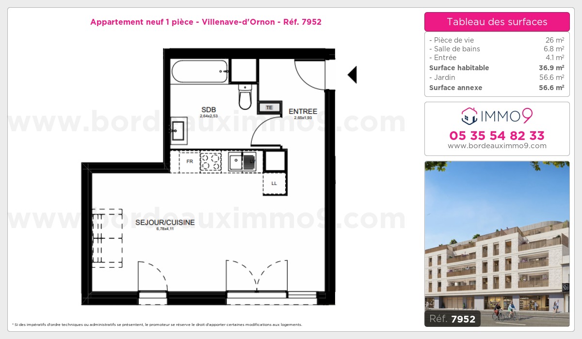Plan et surfaces, Programme neuf Villenave-d'Ornon Référence n° 7952