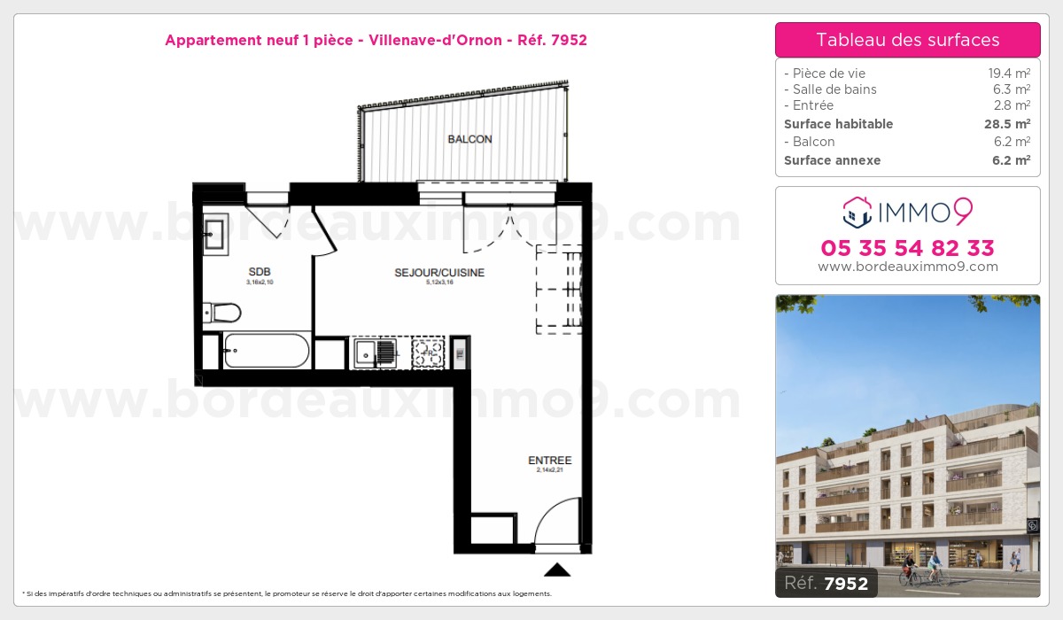 Plan et surfaces, Programme neuf Villenave-d'Ornon Référence n° 7952