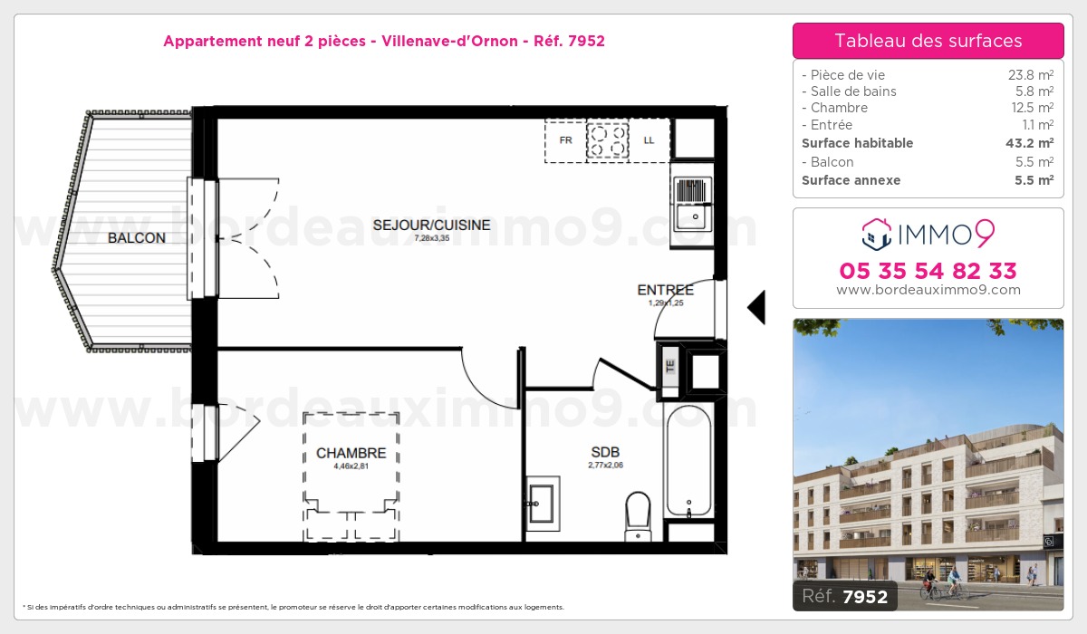 Plan et surfaces, Programme neuf Villenave-d'Ornon Référence n° 7952