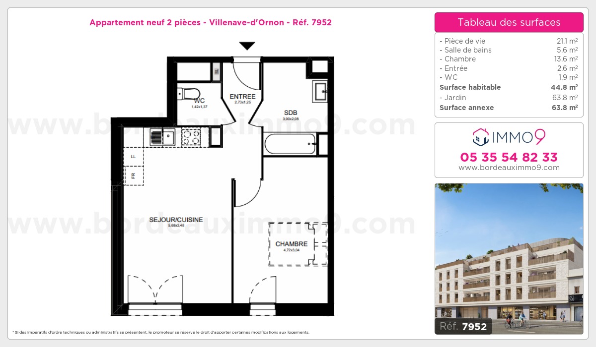 Plan et surfaces, Programme neuf Villenave-d'Ornon Référence n° 7952