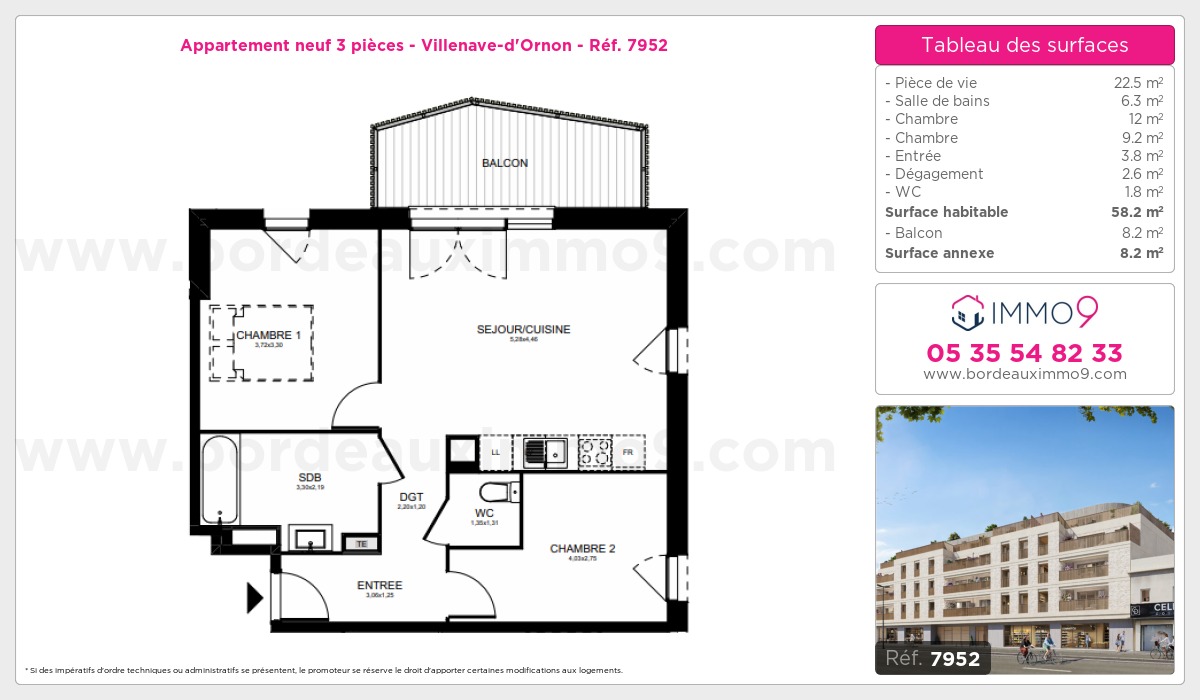 Plan et surfaces, Programme neuf Villenave-d'Ornon Référence n° 7952