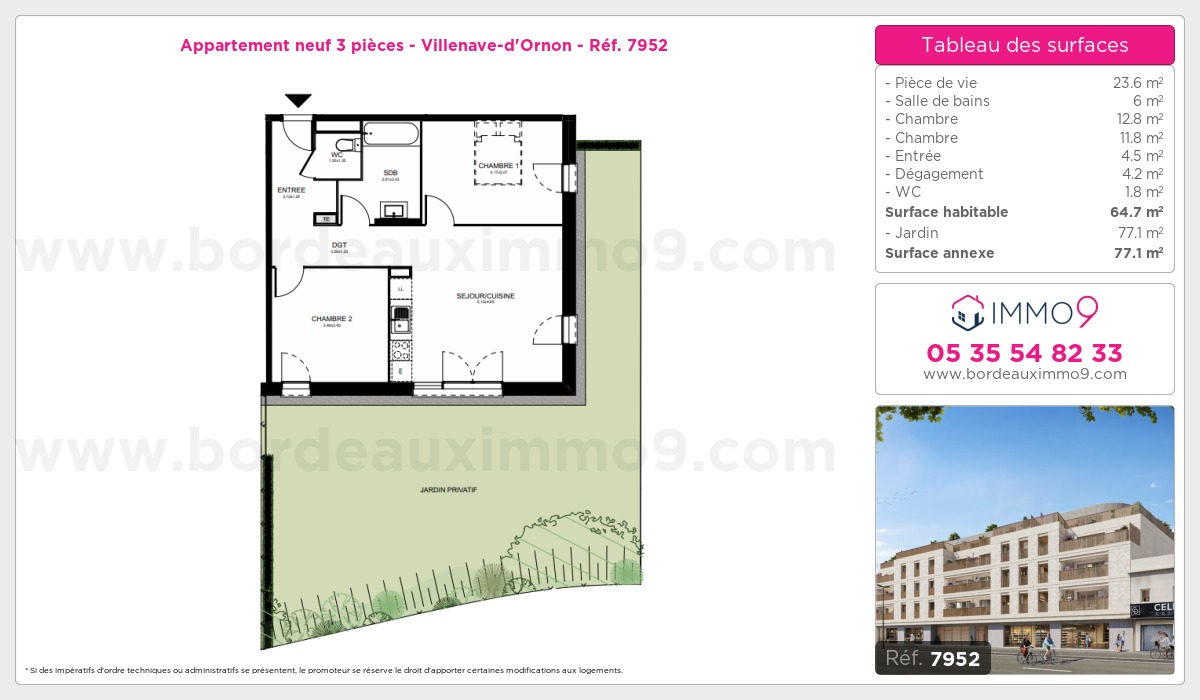 Plan et surfaces, Programme neuf Villenave-d'Ornon Référence n° 7952