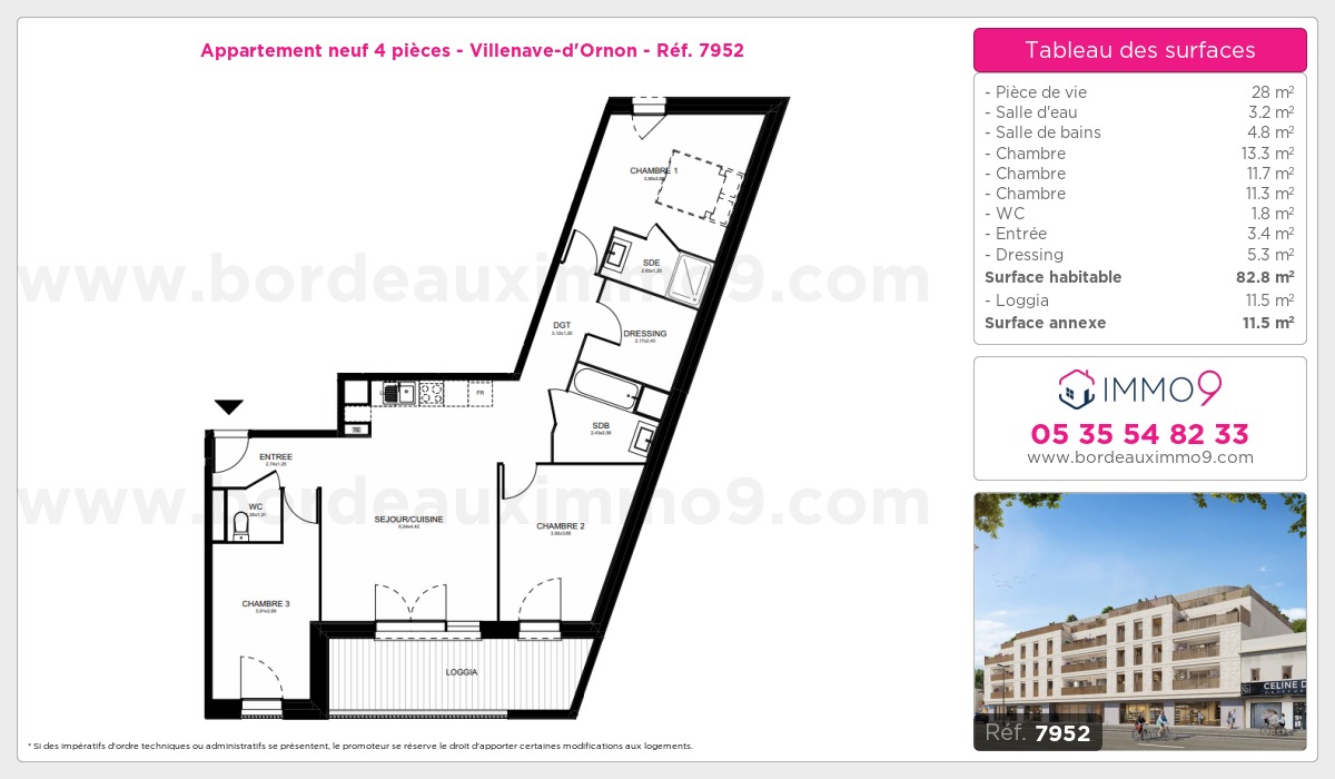 Plan et surfaces, Programme neuf Villenave-d'Ornon Référence n° 7952