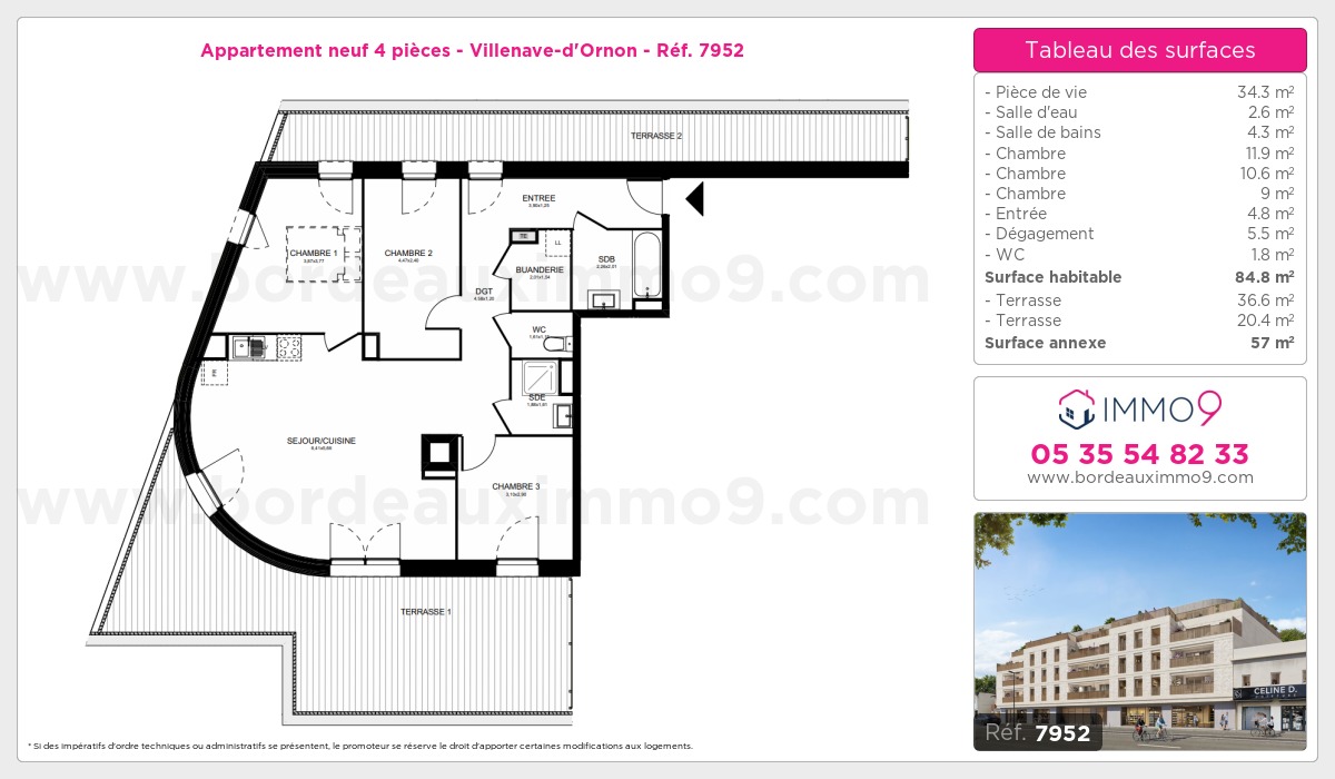 Plan et surfaces, Programme neuf Villenave-d'Ornon Référence n° 7952