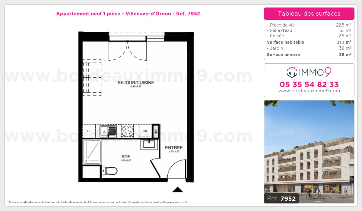 Plan et surfaces, Programme neuf Villenave-d'Ornon Référence n° 7952