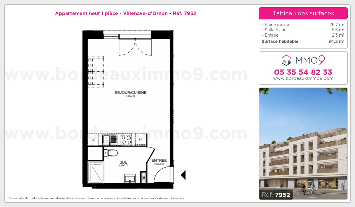 Plan et surfaces, Programme neuf Villenave-d'Ornon Référence n° 7952