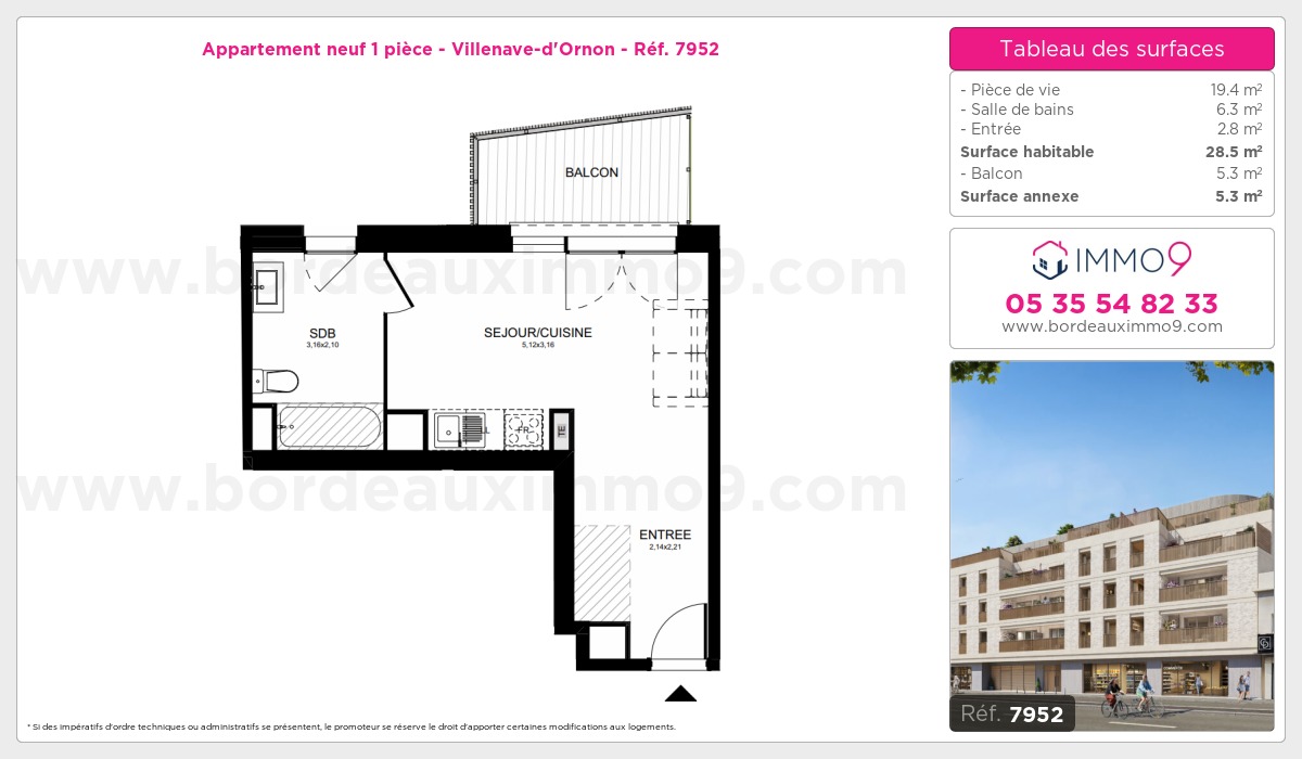 Plan et surfaces, Programme neuf Villenave-d'Ornon Référence n° 7952