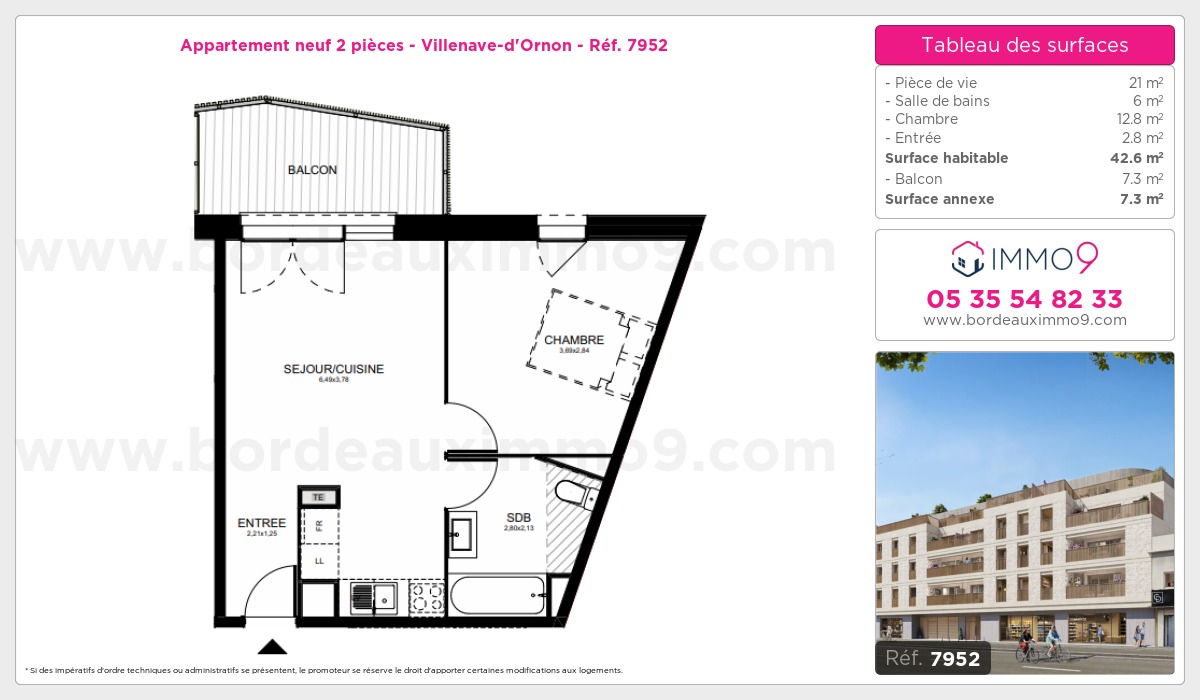 Plan et surfaces, Programme neuf Villenave-d'Ornon Référence n° 7952