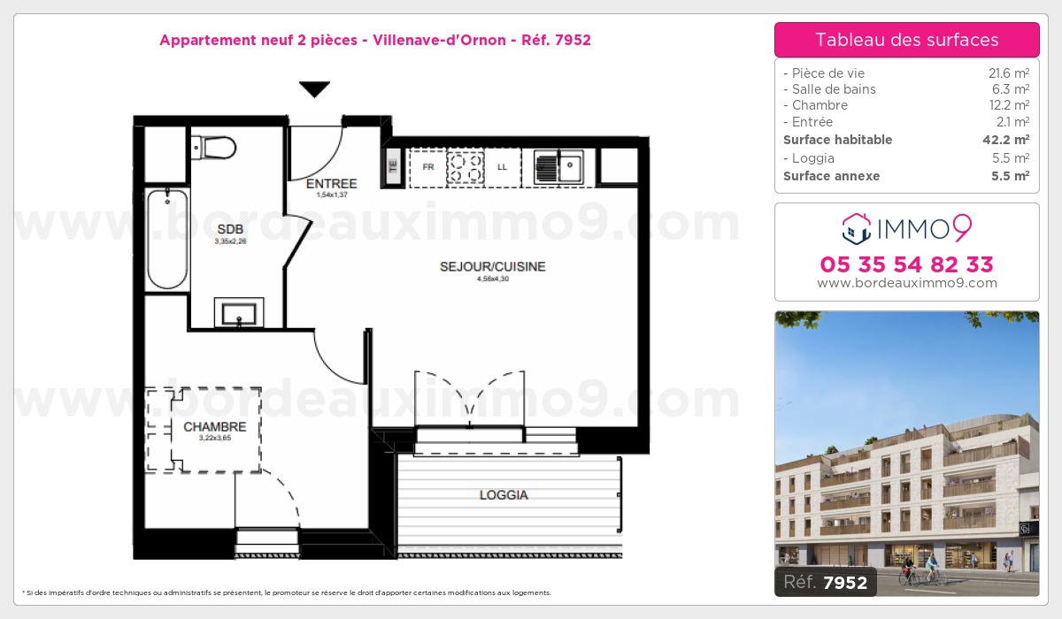 Plan et surfaces, Programme neuf Villenave-d'Ornon Référence n° 7952
