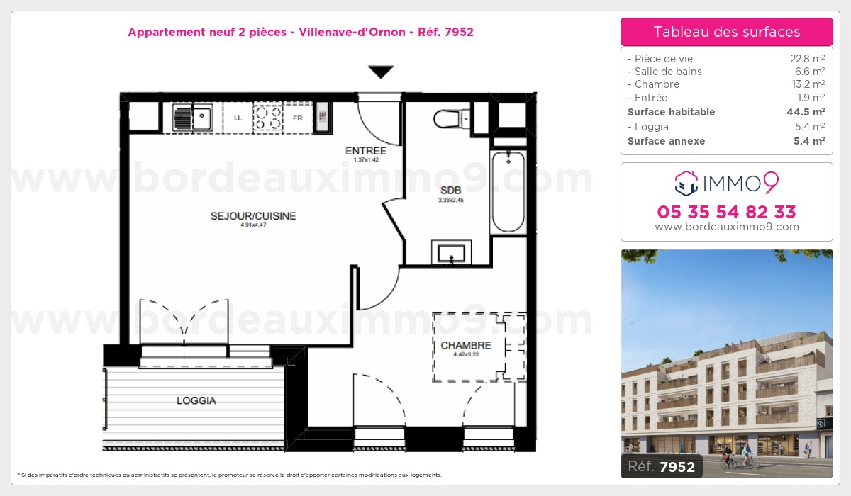 Plan et surfaces, Programme neuf Villenave-d'Ornon Référence n° 7952