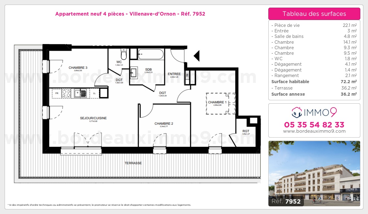 Plan et surfaces, Programme neuf Villenave-d'Ornon Référence n° 7952