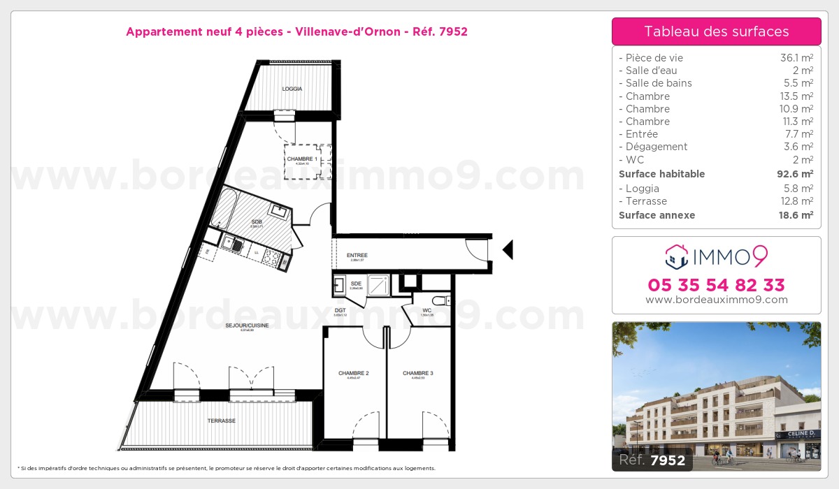 Plan et surfaces, Programme neuf Villenave-d'Ornon Référence n° 7952