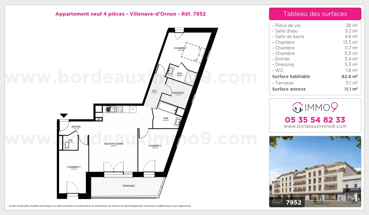 Plan et surfaces, Programme neuf Villenave-d'Ornon Référence n° 7952