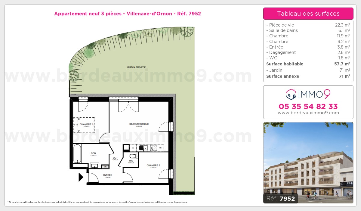 Plan et surfaces, Programme neuf Villenave-d'Ornon Référence n° 7952