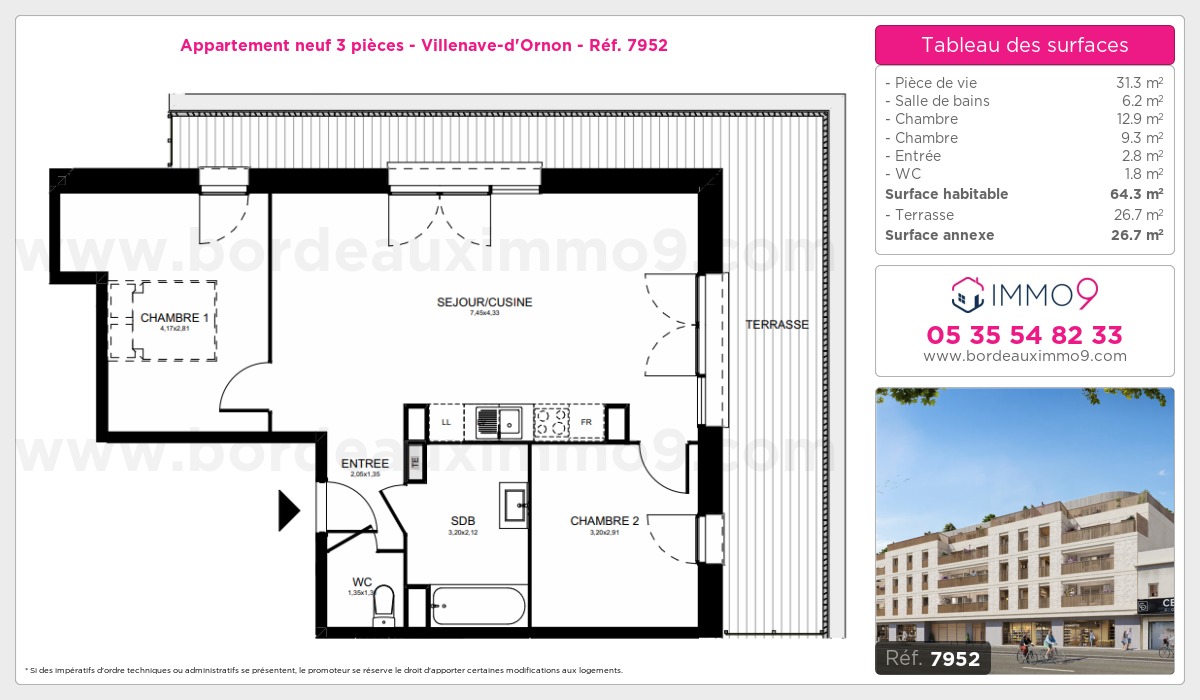 Plan et surfaces, Programme neuf Villenave-d'Ornon Référence n° 7952