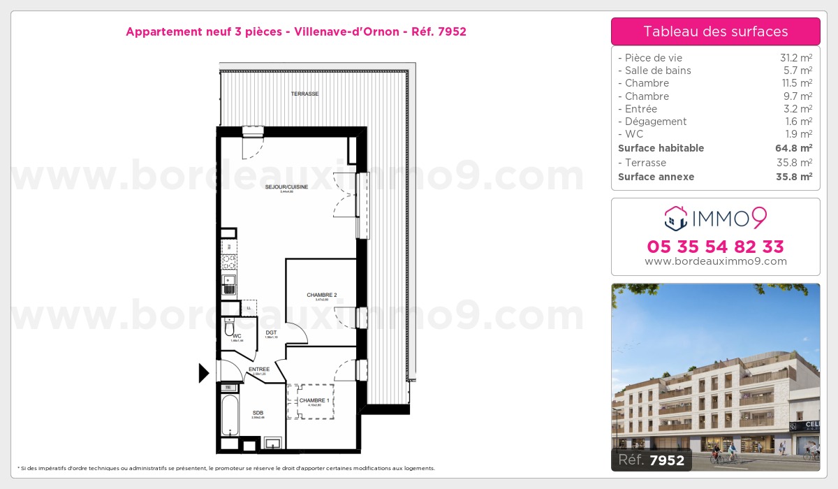 Plan et surfaces, Programme neuf Villenave-d'Ornon Référence n° 7952