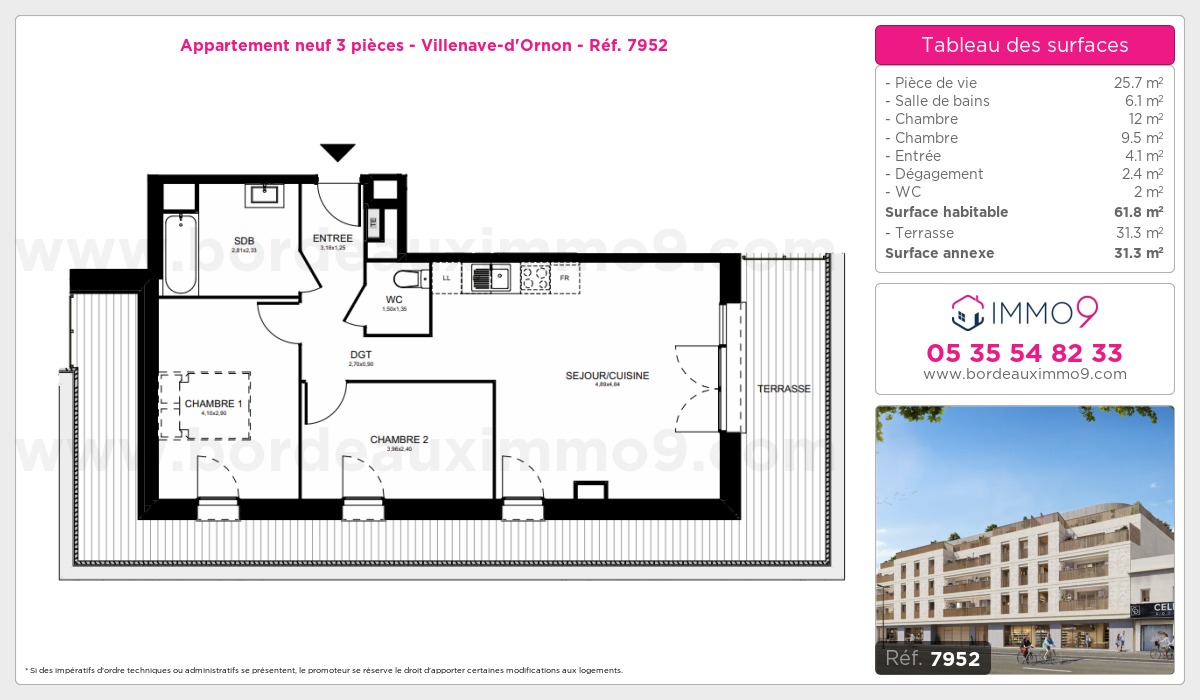 Plan et surfaces, Programme neuf Villenave-d'Ornon Référence n° 7952