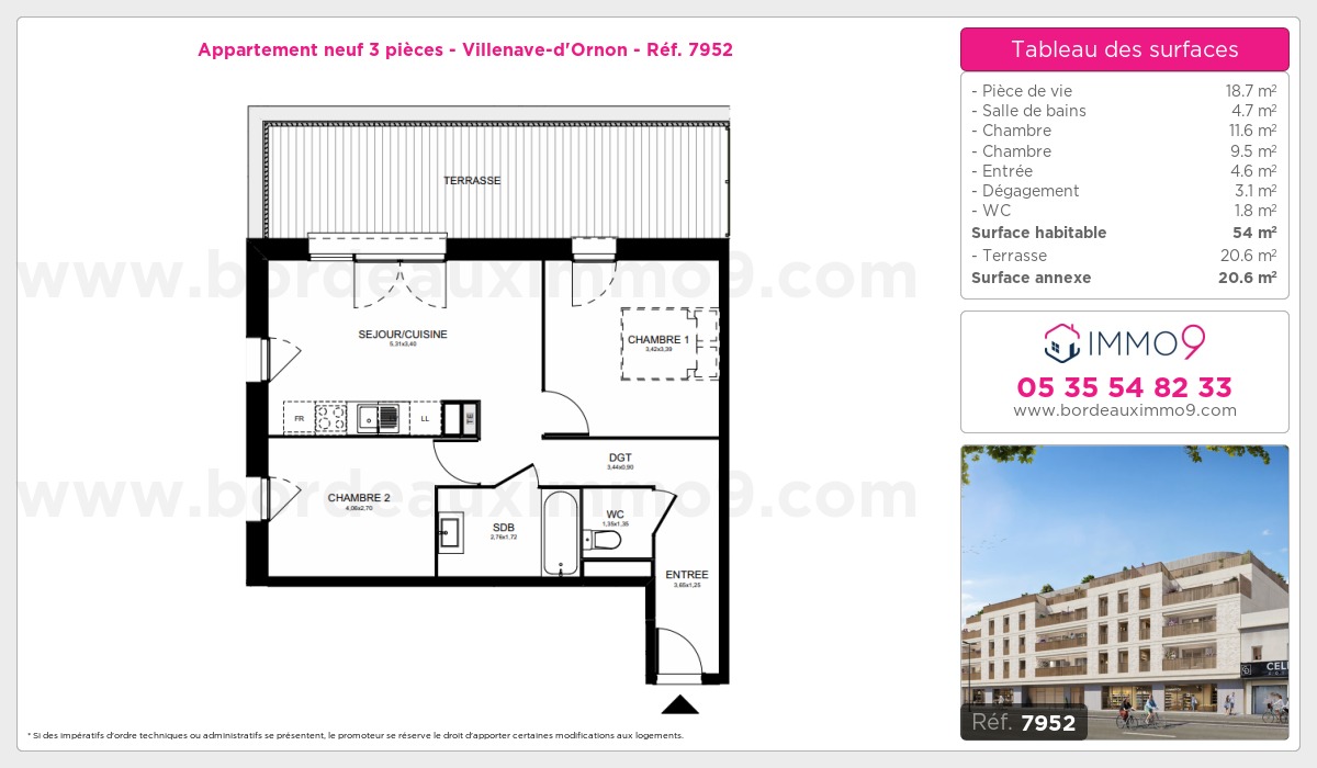 Plan et surfaces, Programme neuf Villenave-d'Ornon Référence n° 7952