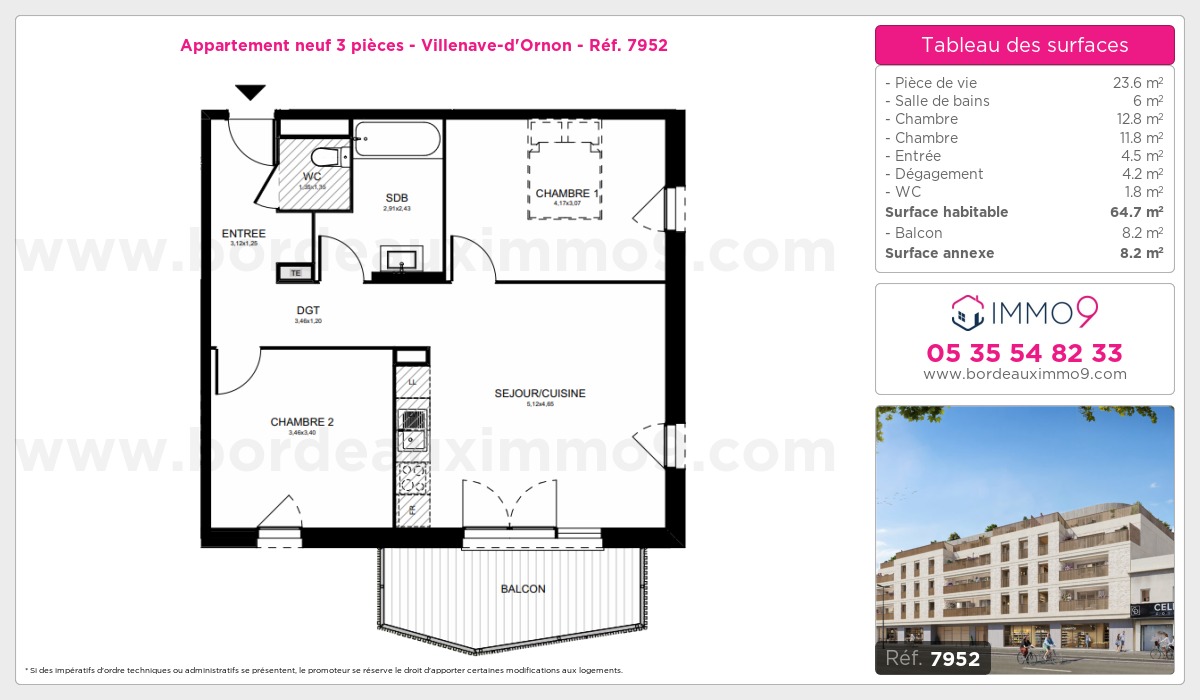 Plan et surfaces, Programme neuf Villenave-d'Ornon Référence n° 7952