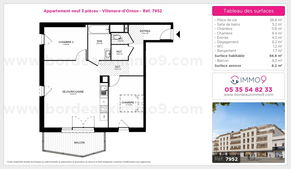 Plan et surfaces, Programme neuf Villenave-d'Ornon Référence n° 7952