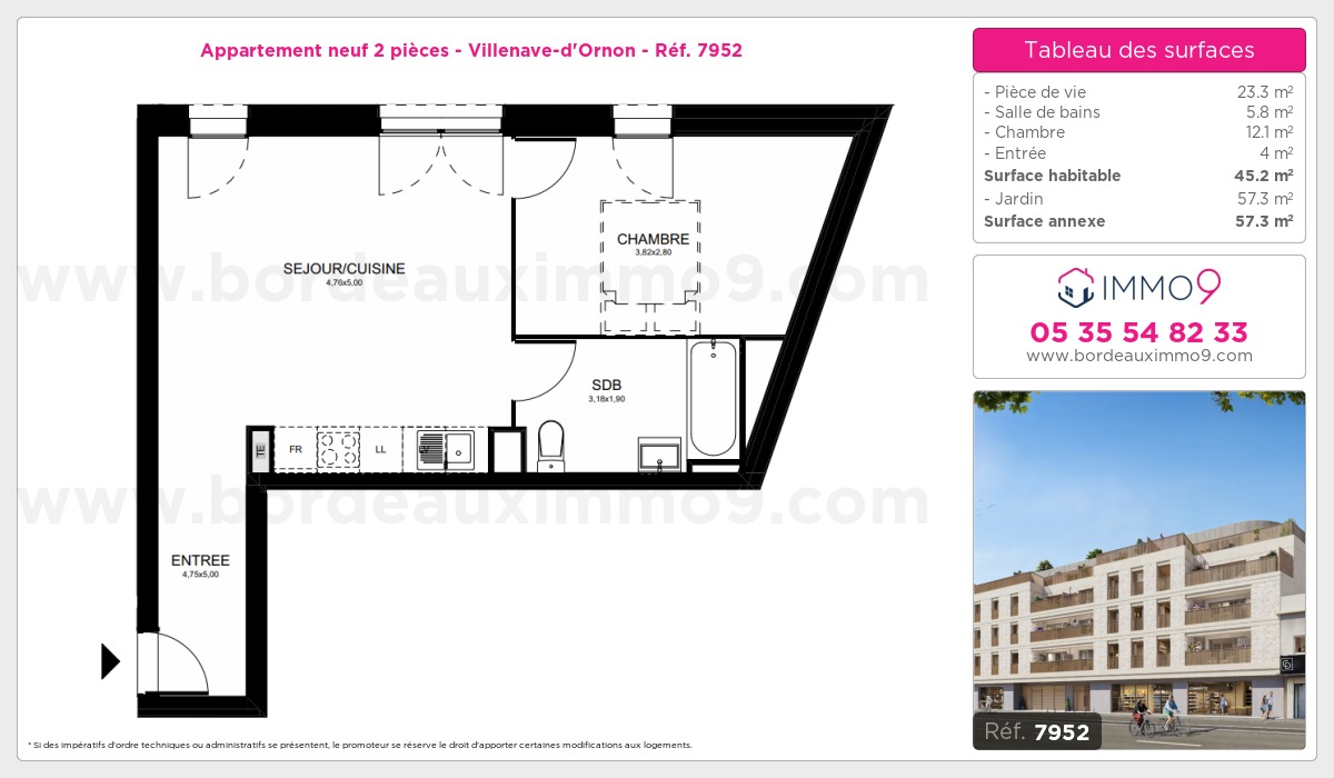 Plan et surfaces, Programme neuf Villenave-d'Ornon Référence n° 7952
