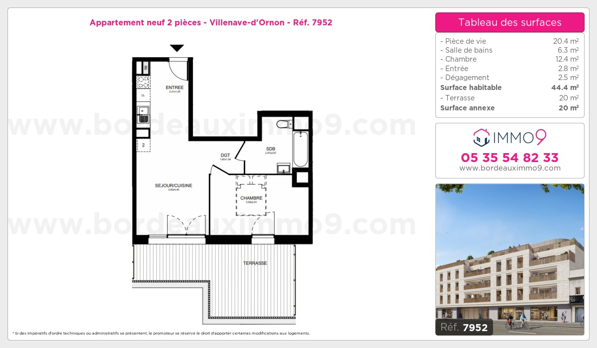 Plan et surfaces, Programme neuf Villenave-d'Ornon Référence n° 7952