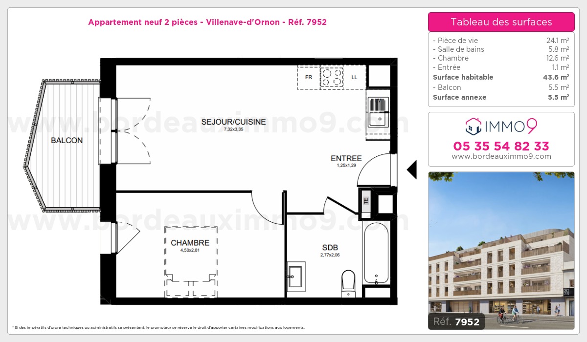 Plan et surfaces, Programme neuf Villenave-d'Ornon Référence n° 7952
