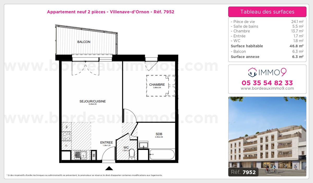 Plan et surfaces, Programme neuf Villenave-d'Ornon Référence n° 7952