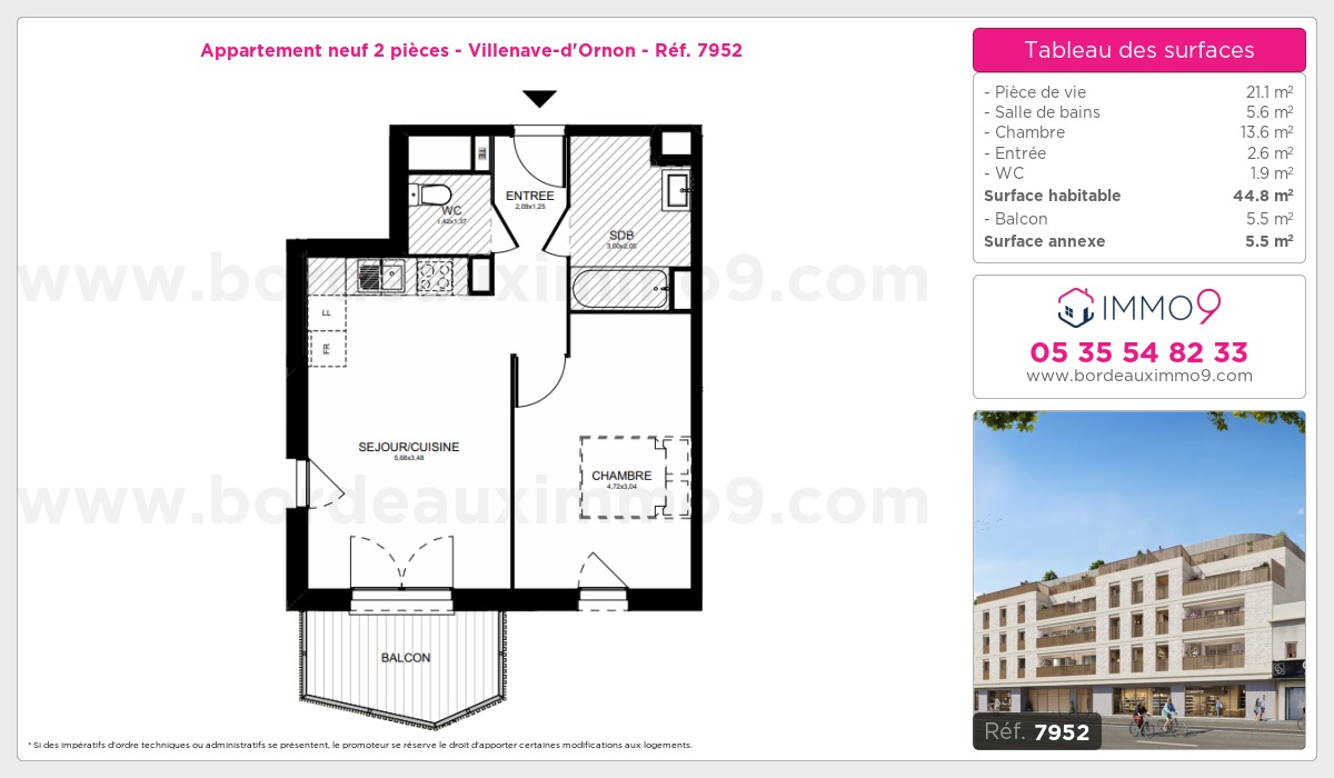 Plan et surfaces, Programme neuf Villenave-d'Ornon Référence n° 7952