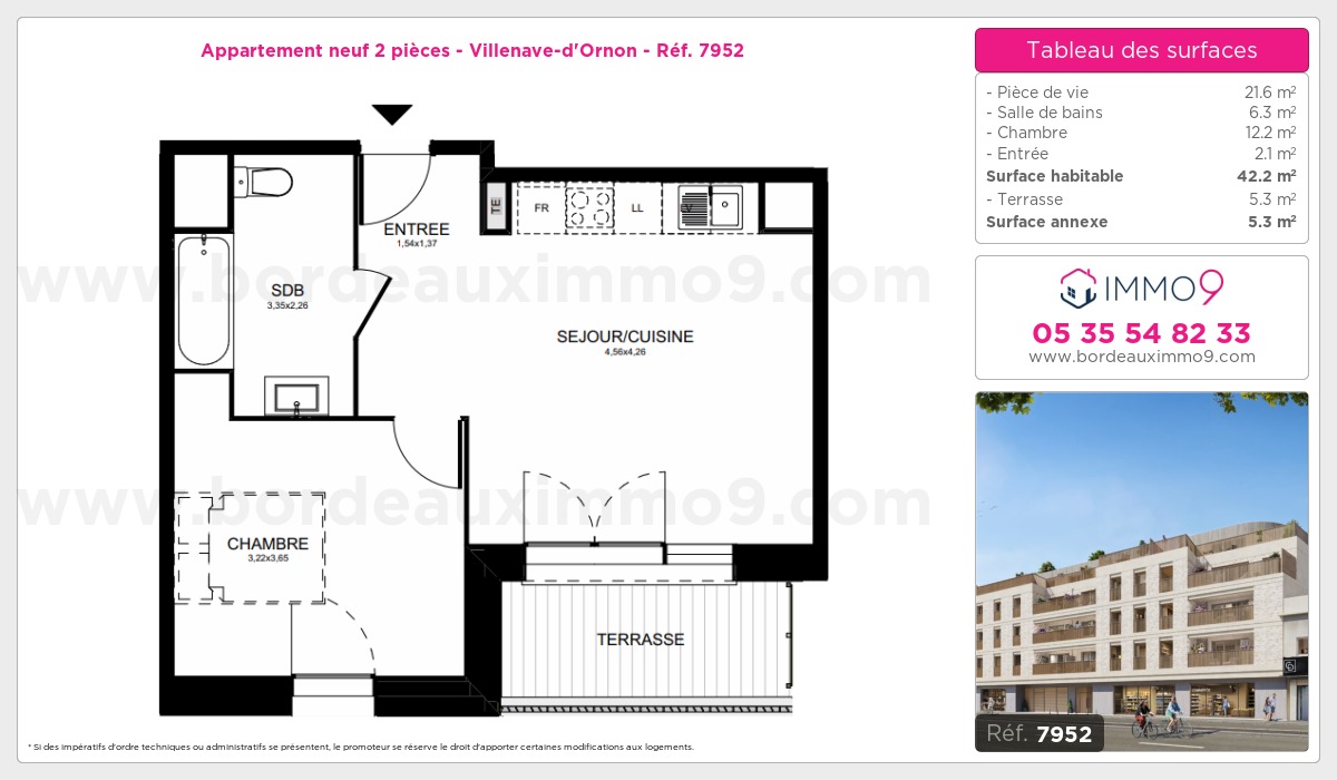 Plan et surfaces, Programme neuf Villenave-d'Ornon Référence n° 7952
