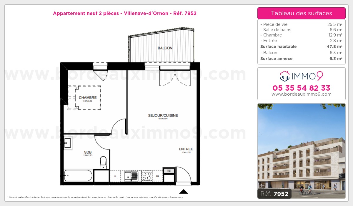 Plan et surfaces, Programme neuf Villenave-d'Ornon Référence n° 7952