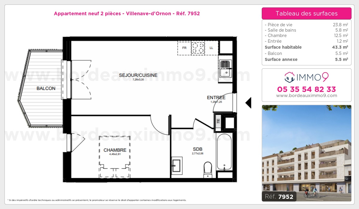 Plan et surfaces, Programme neuf Villenave-d'Ornon Référence n° 7952