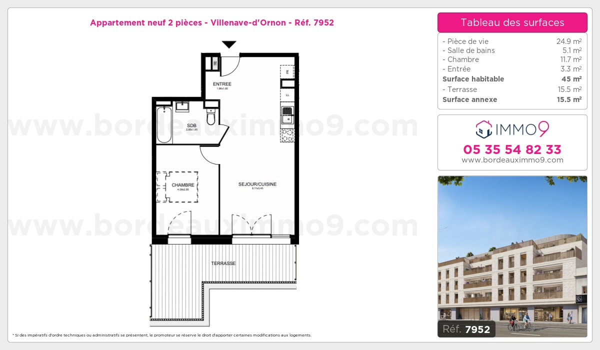 Plan et surfaces, Programme neuf Villenave-d'Ornon Référence n° 7952