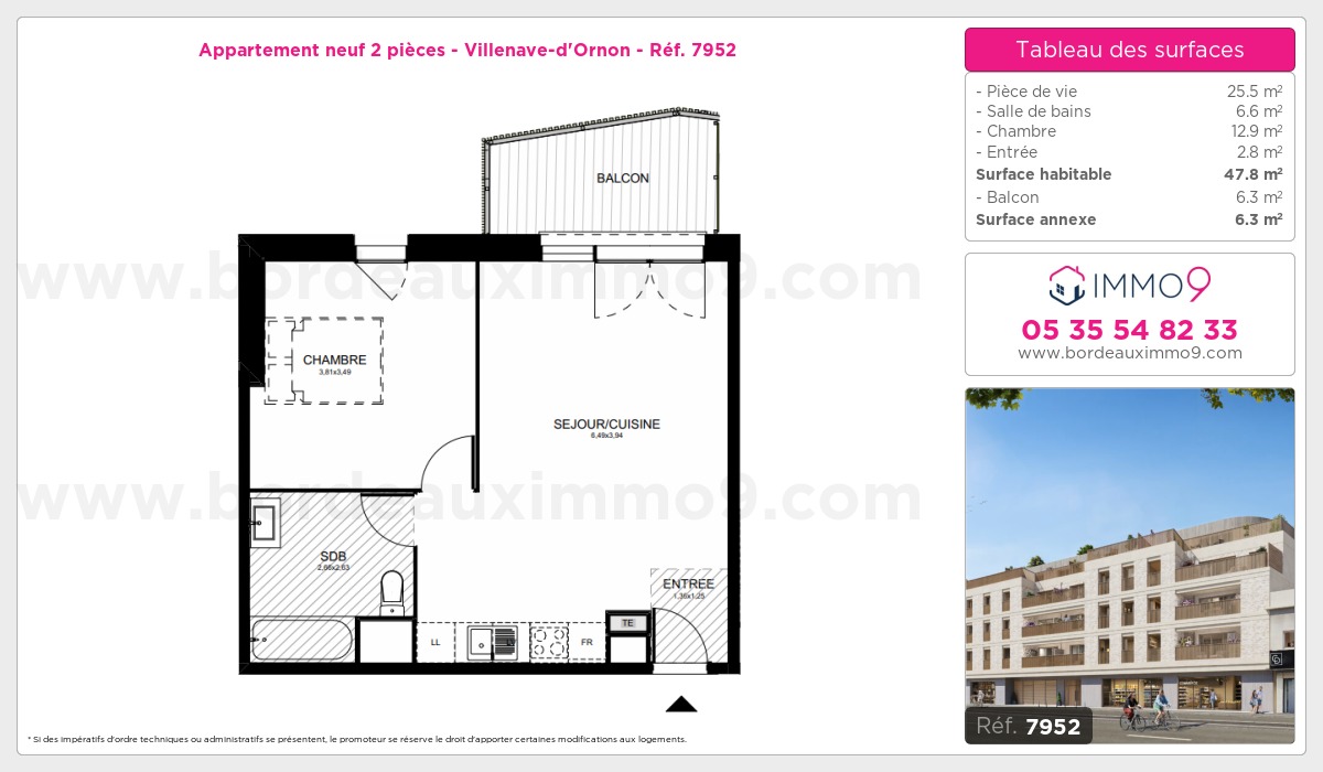 Plan et surfaces, Programme neuf Villenave-d'Ornon Référence n° 7952