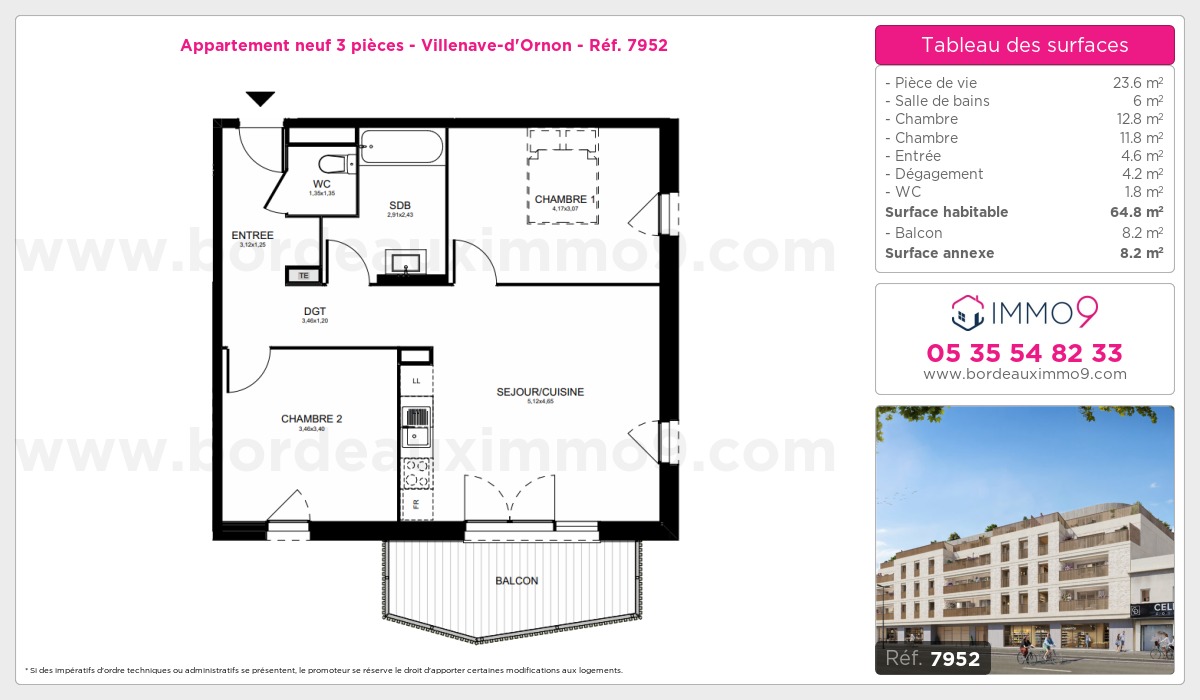 Plan et surfaces, Programme neuf Villenave-d'Ornon Référence n° 7952