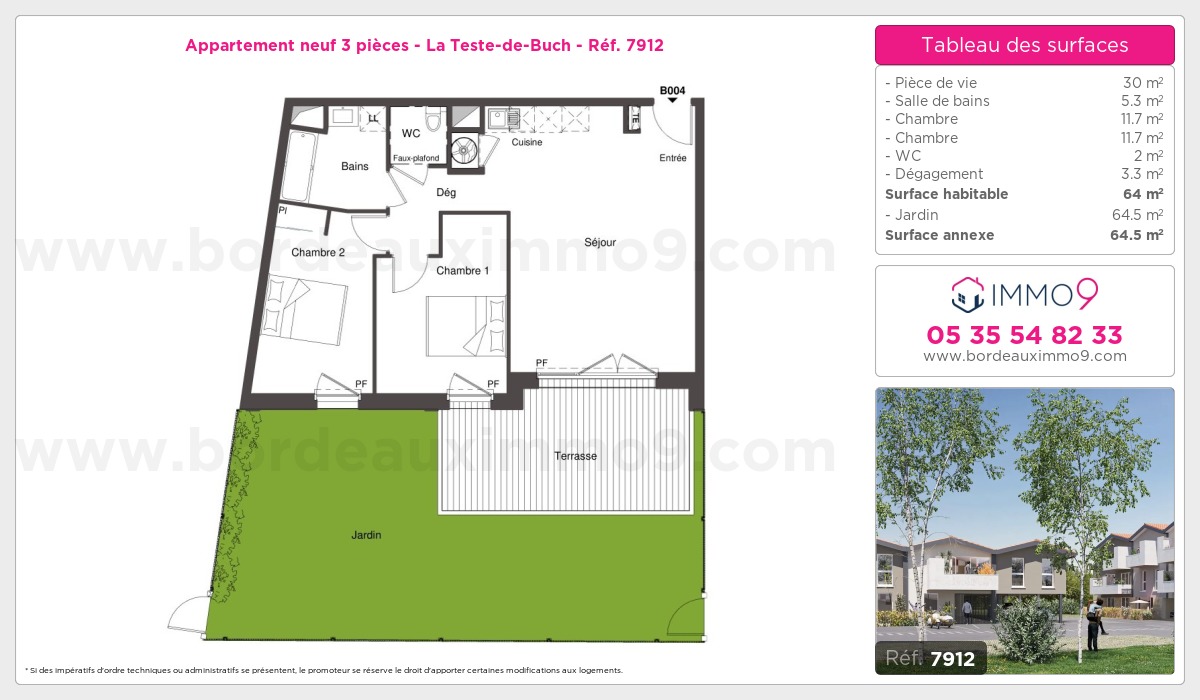 Plan et surfaces, Programme neuf Teste-de-Buch Référence n° 7912