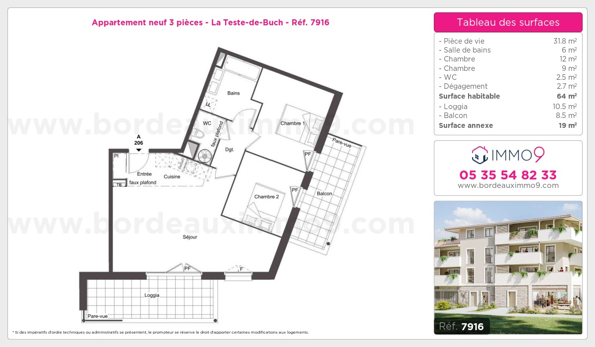 Plan et surfaces, Programme neuf Teste-de-Buch Référence n° 7916