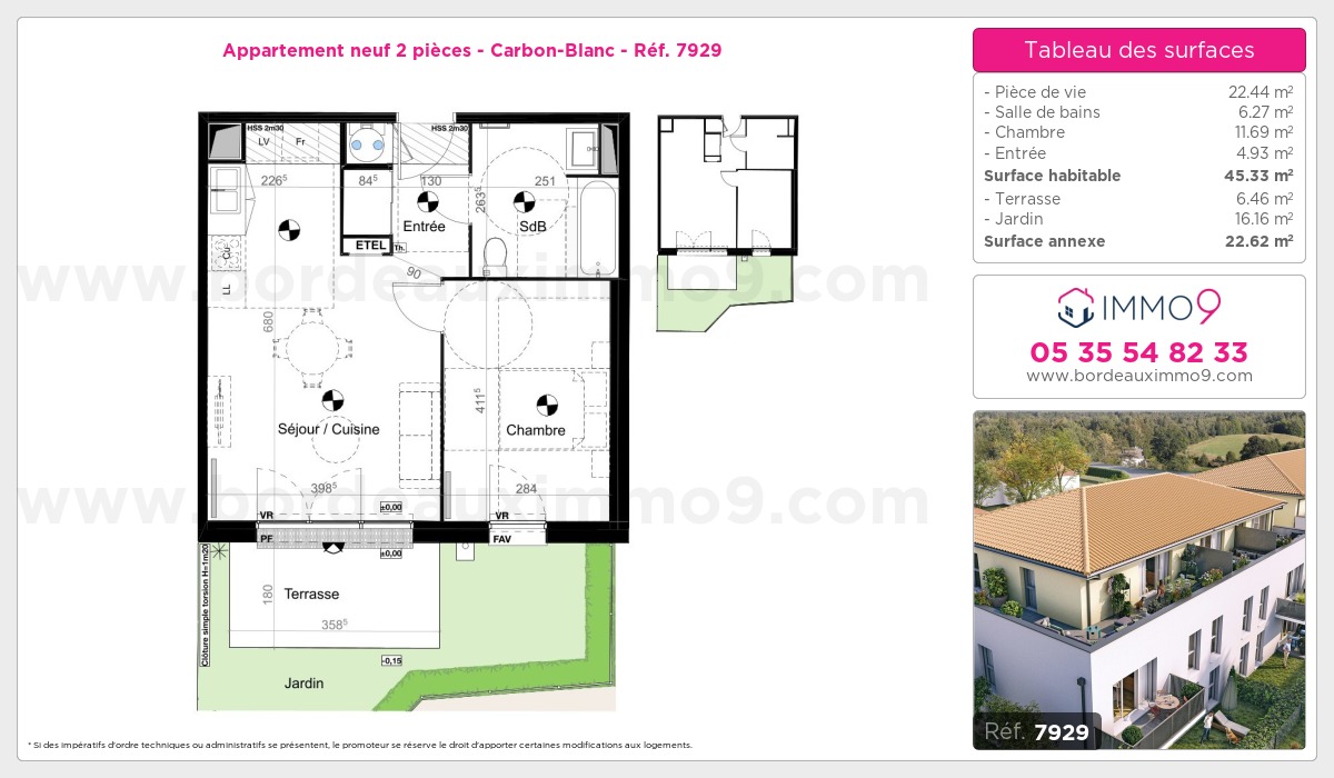 Plan et surfaces, Programme neuf Carbon-Blanc Référence n° 7929