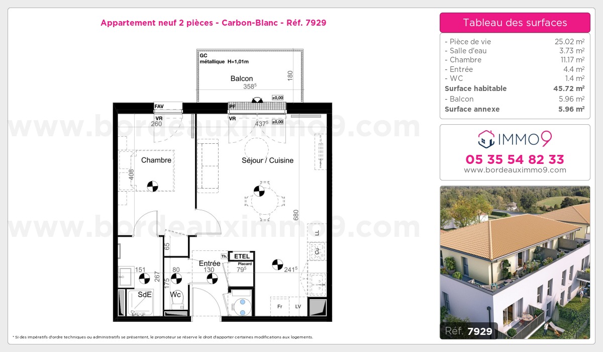 Plan et surfaces, Programme neuf Carbon-Blanc Référence n° 7929