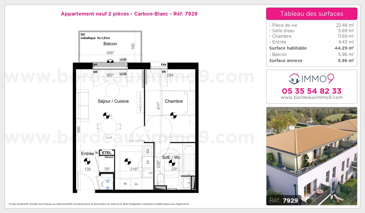 Plan et surfaces, Programme neuf Carbon-Blanc Référence n° 7929