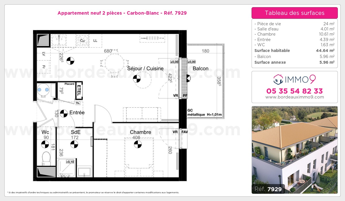 Plan et surfaces, Programme neuf Carbon-Blanc Référence n° 7929