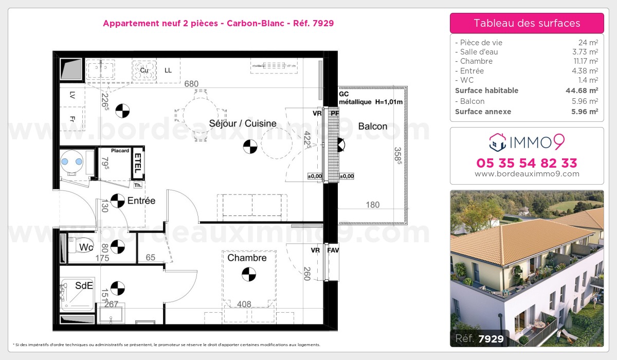 Plan et surfaces, Programme neuf Carbon-Blanc Référence n° 7929