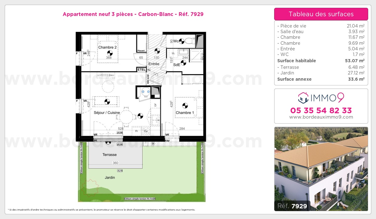 Plan et surfaces, Programme neuf Carbon-Blanc Référence n° 7929