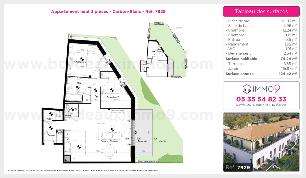 Plan et surfaces, Programme neuf Carbon-Blanc Référence n° 7929