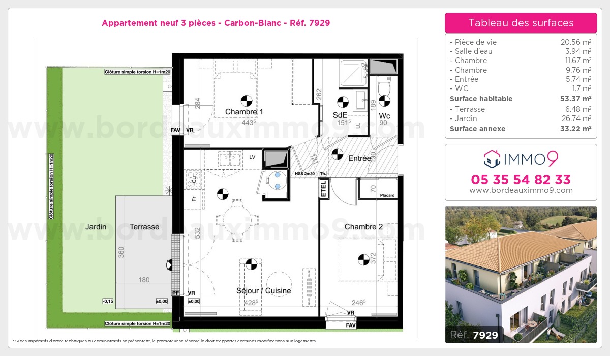 Plan et surfaces, Programme neuf Carbon-Blanc Référence n° 7929