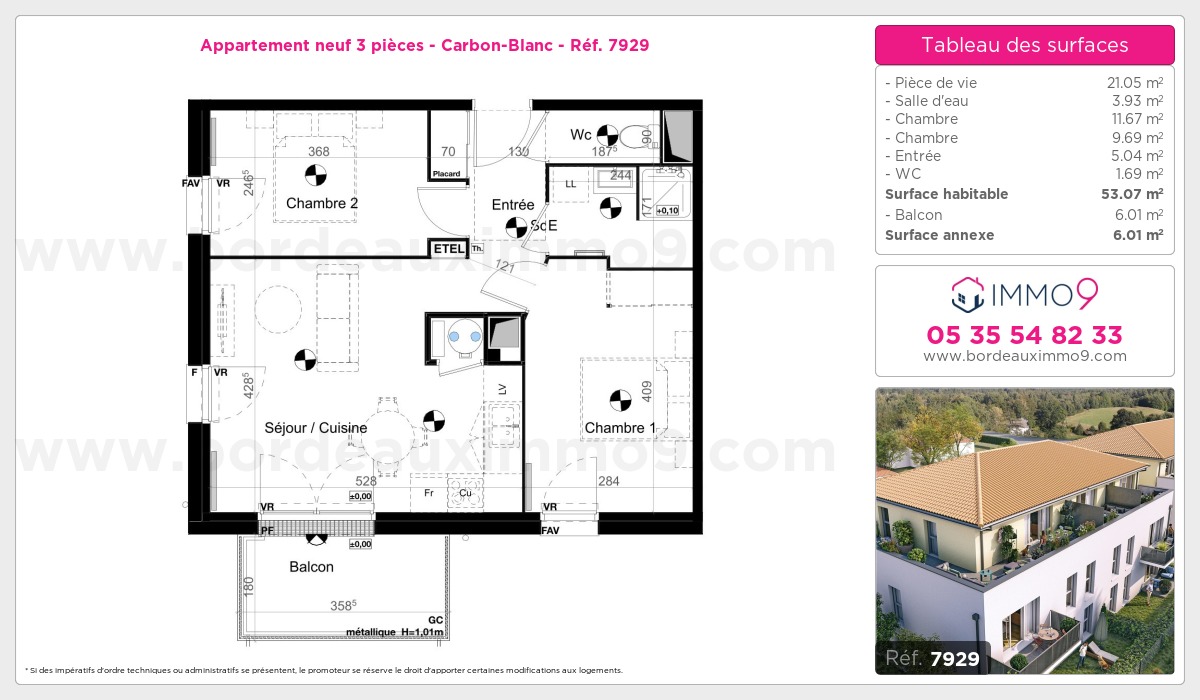Plan et surfaces, Programme neuf Carbon-Blanc Référence n° 7929