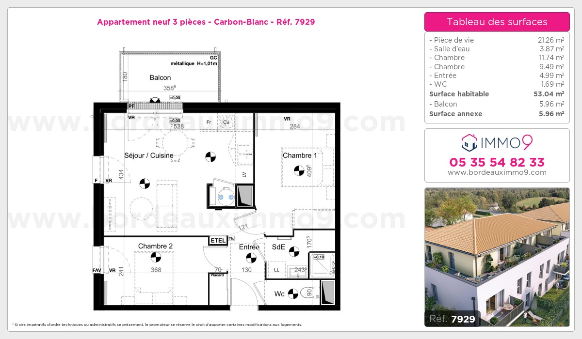 Plan et surfaces, Programme neuf Carbon-Blanc Référence n° 7929