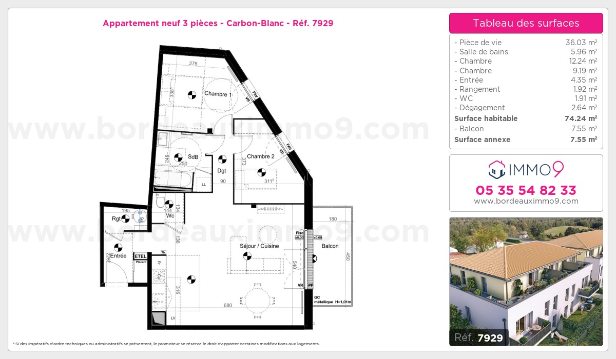 Plan et surfaces, Programme neuf Carbon-Blanc Référence n° 7929